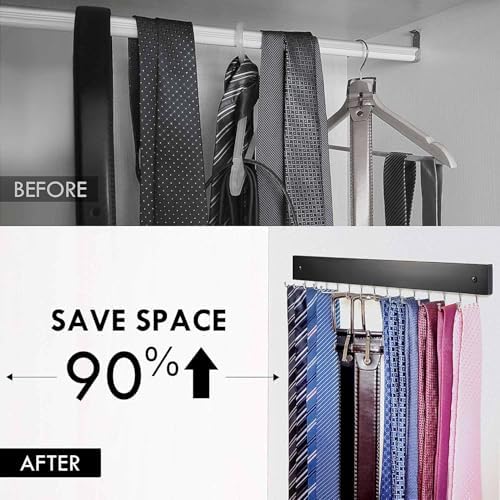 2-Pack Tie Rack Wall Mounted, Belt Hanger, Tie Organizer for Closet - Image 2