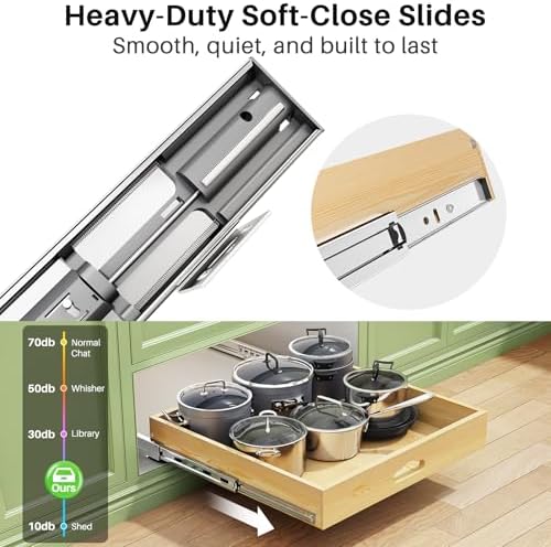 Pull Out Cabinet Organizer, Soft Close Wooden Slide Out Drawers for Pots and Pans, Full-extension Roll Out Shelves for Kitchen Cabinets, Pantry Organization, Bottom & Side Mount(21"W X 21"D x 3.4''H) - Image 4