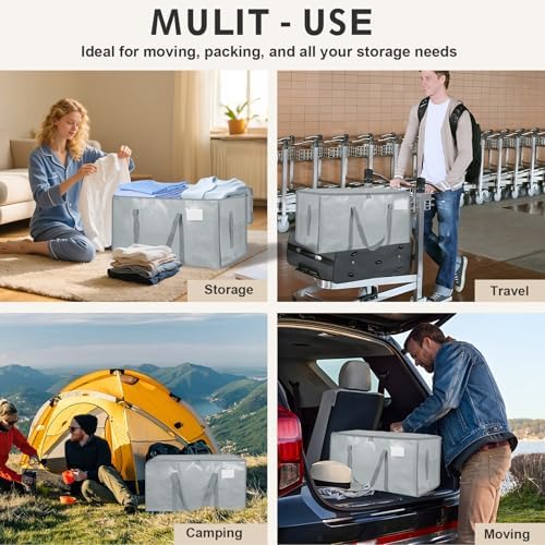 8 Pack-Extra Large Heavy Duty Moving Bags - Waterproof Storage Totes with Handles & Zippers, Foldable for College Dorm, Storage (light gray) - Image 7