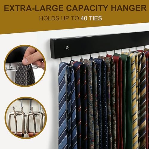 2Pack Wall-Mounted Belt & Tie Rack Organizer, Wooden with 28 Rotating Hooks - Image 6