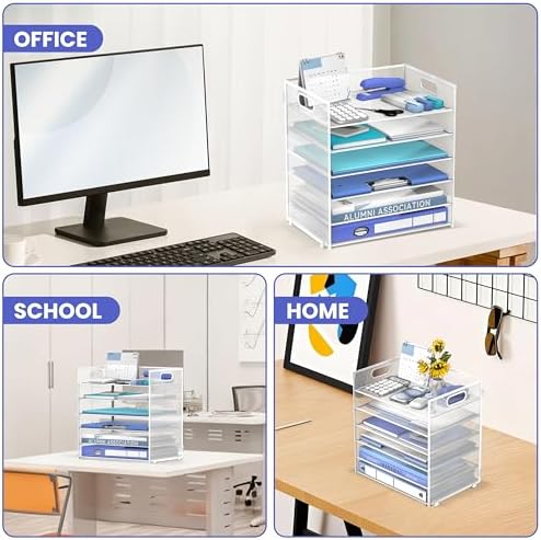Daltack 6-Tier Paper Organizer for Desk with Handle, White - Image 6