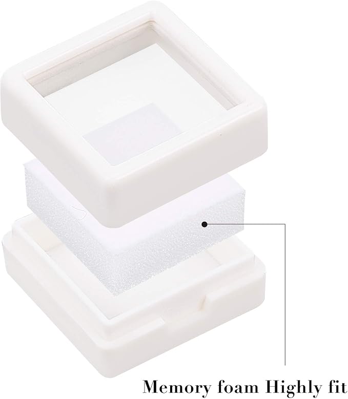 BENECREAT 36PCS White Gemstone Display Box Mini Square Acrylic Jewelry Box Container 1.2x1.2x0.6 with Clear Top Lids and Sponge for Festival Gems,Jewelry Packing
