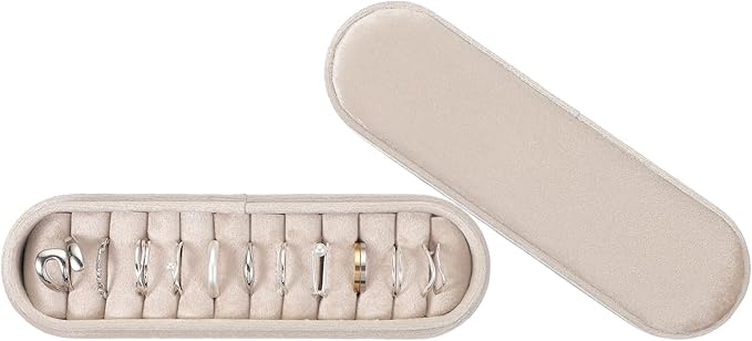 uxcell Velvet Ring Box, 11 Slots Travel Jewelry Case Ring Holder Organizer for Women Gift Proposal Christmas, White