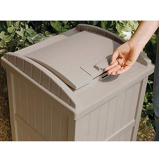 Suncast 6 Pack 15.75" x 16" x 31.6" Trash Hideaway 33 Gallon Resin Outdoor Commercial Garbage Container with Lid for Backyard, Deck, or Patio in Taupe