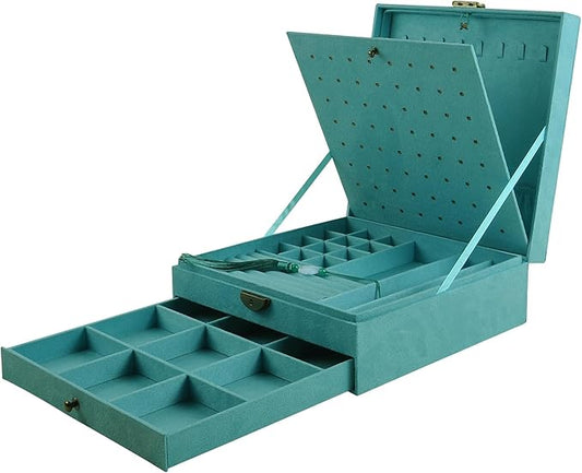 Women Jewelry Box Lockable 3 Layers Large Jewelry Organizer Storage Case for Earrings Necklaces Rings Bracelets,Green Display Jewel Holder (Light Green)
