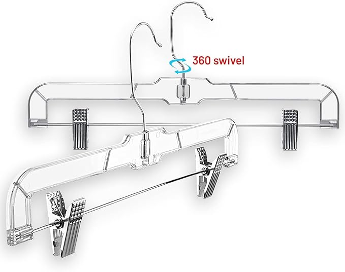 DEILSY™ Skirt Hangers 100 Pack Pants Hangers Shorts Clear Plastic Clothes with Adjustable Clip Non-Slip Clothes Clip Perfect for Pant, Pack of 100
