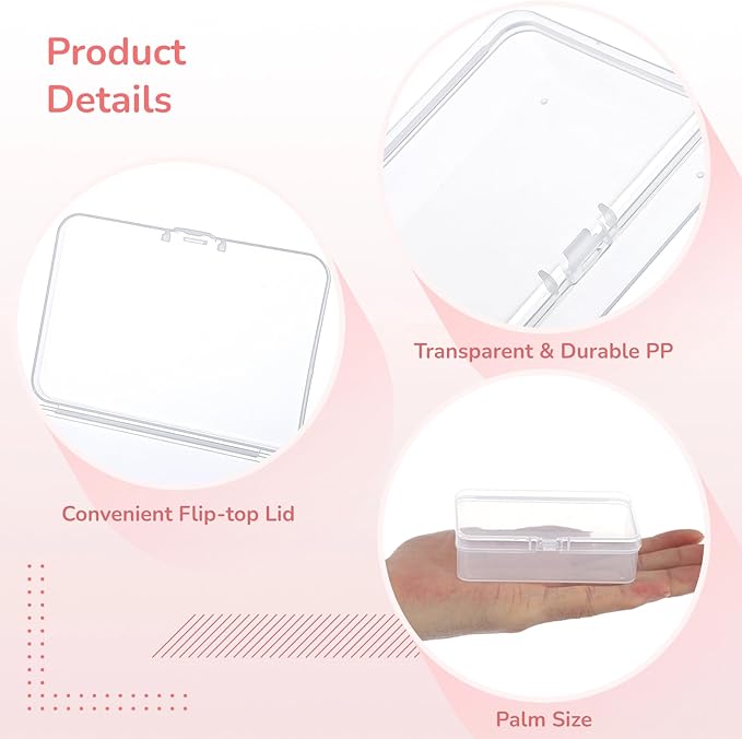 BATTIPAW 6PCS Hair Tie Organizer,Transparent Mini Storage Box,Rectangle Clear Plastic Beads Storage Containers Box,Portable Small Items Holder with Lid for Home, Offices, Business Trips, Travels