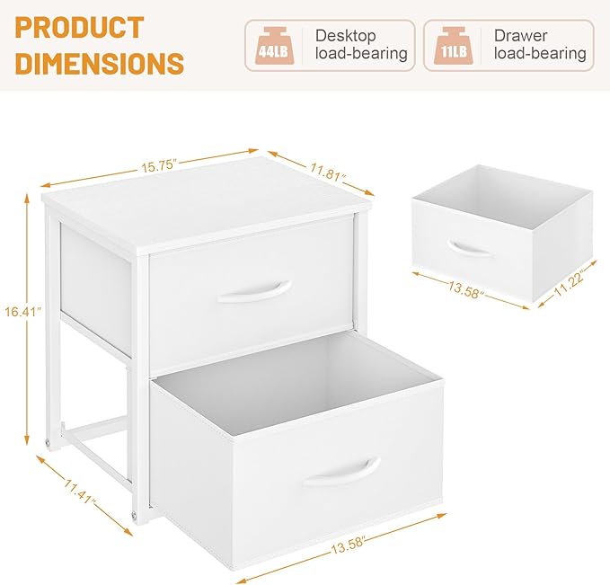 DAOUTIME Stackable Storage Drawers, White Closet Organizer with Wooden Top & Metal Frame, Closet Storage Drawers for Clothes, Freestanding or Stackable Dresser for Bedroom, Living Room, Under Bed