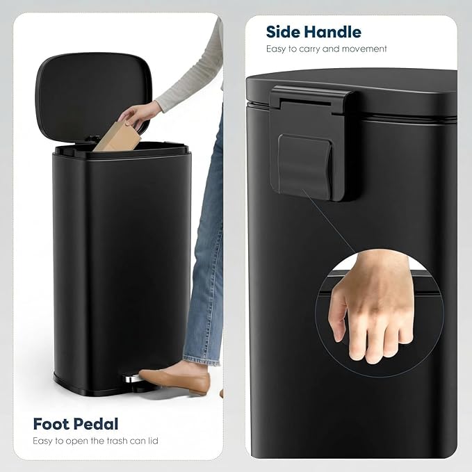 8 Gal Kitchen Trash Can, 30L Recycling or Garbage Bin, Brushed Stainless Steel Waste Basket, Soft&Quiet Close Dustbin, with Step-On Pedal, Removable Inner Bucket, for Home, Office, Living Room