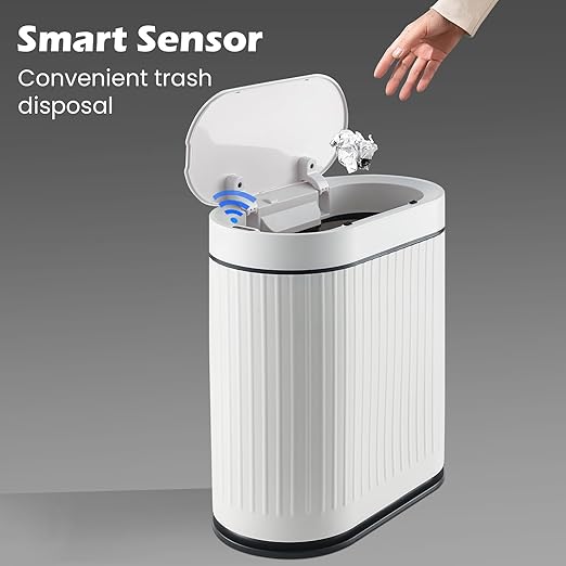 SYNCVIBE Bathroom Sensor Trash Can with Lid Automatic 2 Gallon Smart Garbage Can Bathroom Decor, 7.5 Liter Small Trash Bin, Motion Sensor Waterproof Wastebasket for Office, Bedroom, White Black