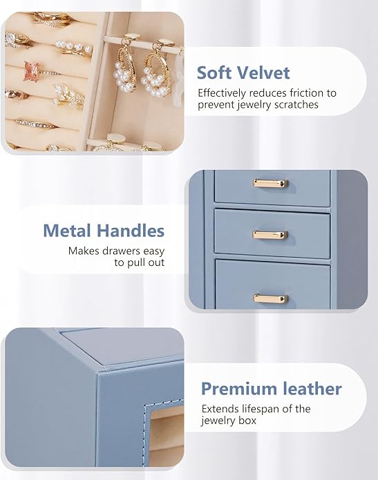 Homde Large Jewelry Box/Organizer/Case with Glass Window, Drawers for Necklaces Earrings Rings Bracelets Watches Gift for Women Girls