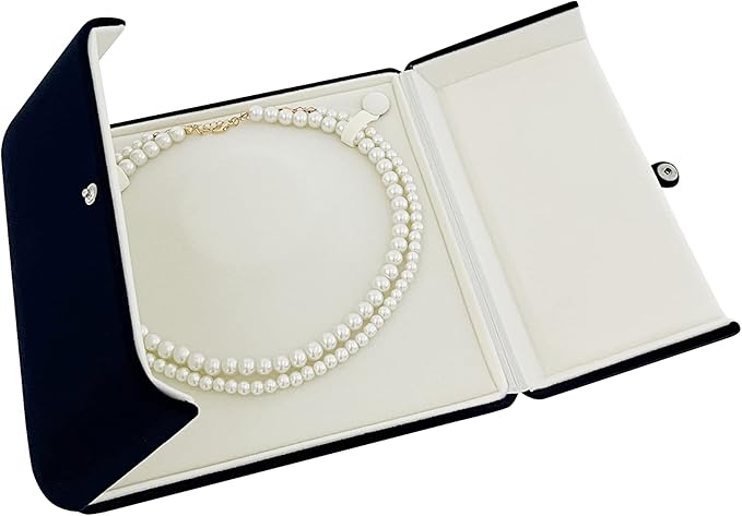 Velvet Jewelry Case for Pearl Necklace Large Velvet Necklace Stoarge Box for Pearl Strands Multi-strand Necklace Storage Box (Jewelry not included)