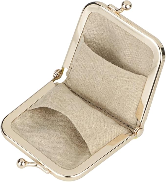 Royal Bagger Genuine Cow Leather Ultra-Slim Mini Jewelry Box, Ring & Necklace Storage, Slim Coin Purse with Kiss Lock for Women 3120 (Rose)