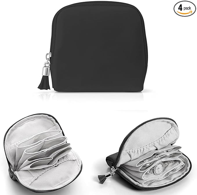 Small Travel Jewelry Organizer,Jewelry Pouch Bags,Velvet Jewelry Storage Bag for Bracelet Rings Earring,Portable Jewelry Travel Case for Traveler (Black)