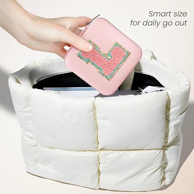 SANDJEST Personalized Jewelry Box, Pink Travel Jewelry Box with Initial L, Small Monogrammed Jewelry Case Organizer for Girls Women Teen Kids, Mini Travel Essentials Gifts for Birthday Christmas