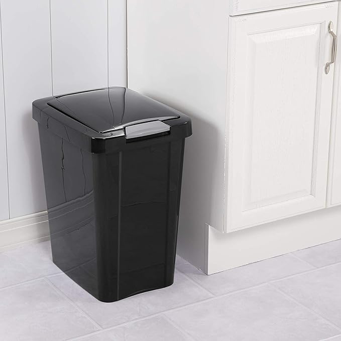 Sterilite 7.5 Gallon TouchTop Wastebasket with Lid That Opens with Touch, Conceals Trash in the Kitchen, Bathroom, Mudroom or Office, Black, 1-Pack