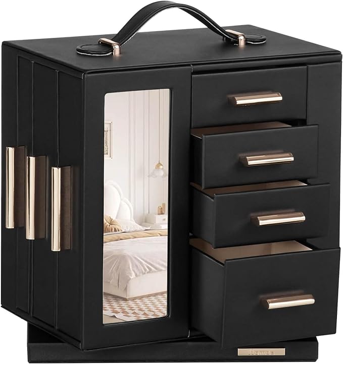Homde Jewelry Box for Women Large: Rotating Organizer for Ring Earring Necklace Bracelet - 7 Drawers Storage for Dresser (Black)