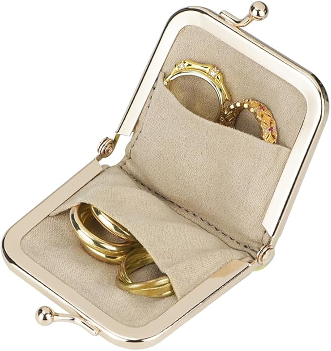 Royal Bagger Genuine Cow Leather Ultra-Slim Mini Jewelry Box, Ring & Necklace Storage, Slim Coin Purse with Kiss Lock for Women 3120 (White)