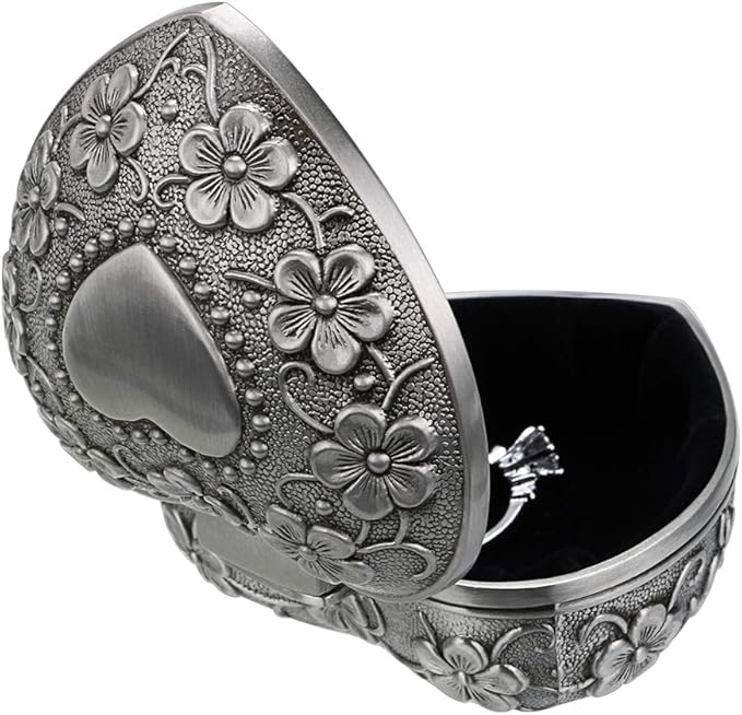 Hipiwe Vintage Heart Shape Jewelry Box - Small Antique Ring/Earrings/Necklace Storage Organizer Case, Metal Treasure Chest Trinket Keepsake Gift Box for Women