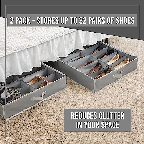 Under Bed Shoe Storage Organizer, 2 Pack of 16 Pairs Storage, Gray - Image 5