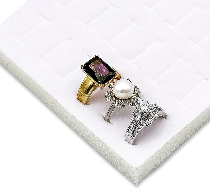 TheDisplayGuys For Your Modern Living 2-Pack 36-Ring Holders Velvet Foam Padding Jewelry Inserts - Tray/Case Liners - Retail Display, Storage (White) by The Display Guys