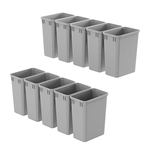 Dowell 10 Pack 35Qt Wastebasket Trash Container, 9Gal, Plastic, Stackable, for Kitchen/Bathroom/Office, Fits Under Sink/Desk - Grey (10, 35 QT)