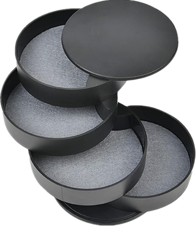 TIMESETL Jewelry Organizer, Small Jewelry Storage Box Earring Holder for Women, 4-Layer Rotating Travel Jewelry Tray Case with Lid for Bracelets Rings Bracelets - Black
