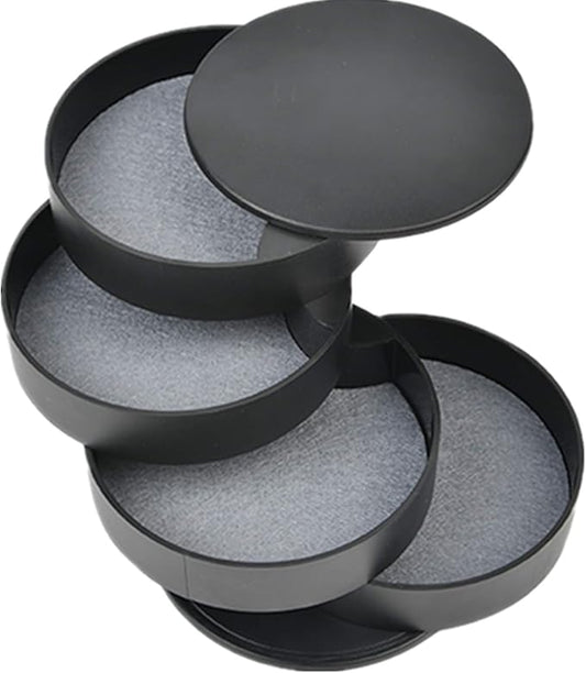 TIMESETL Jewelry Organizer, Small Jewelry Storage Box Earring Holder for Women, 4-Layer Rotating Travel Jewelry Tray Case with Lid for Bracelets Rings Bracelets - Black