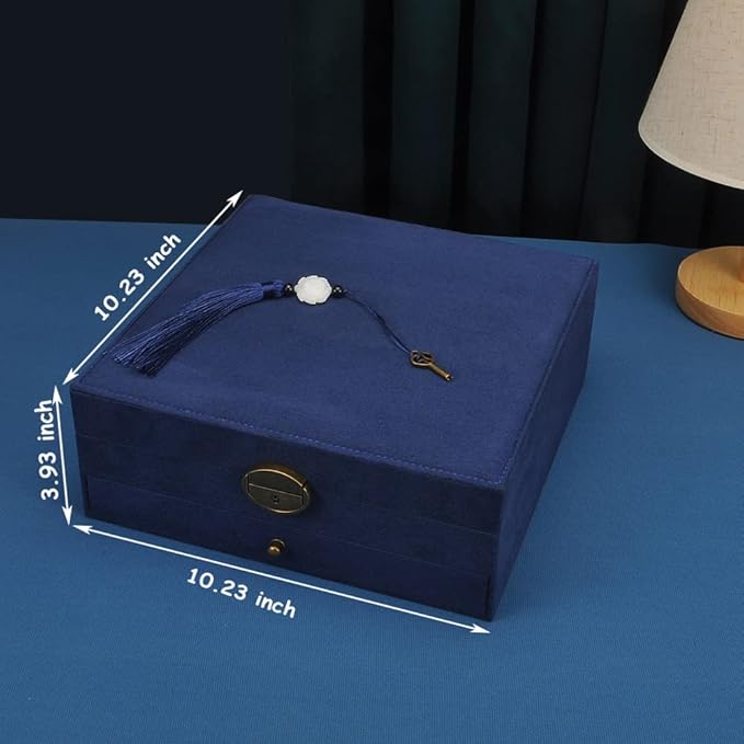 Women Jewelry Box Lockable 3 Layers Large Jewelry Organizer Storage Case for Earrings Necklaces Rings Bracelets,Green Display Jewel Holder (Navy)