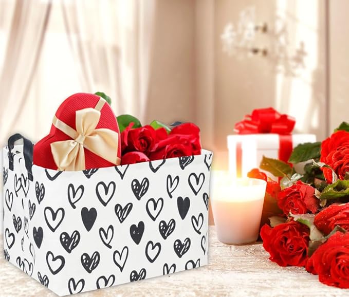 Rectangular Kids Basket,Heart Basket,Cute Storage Bin Toy Organizer Box Love Room Decor for Home(Line heart )