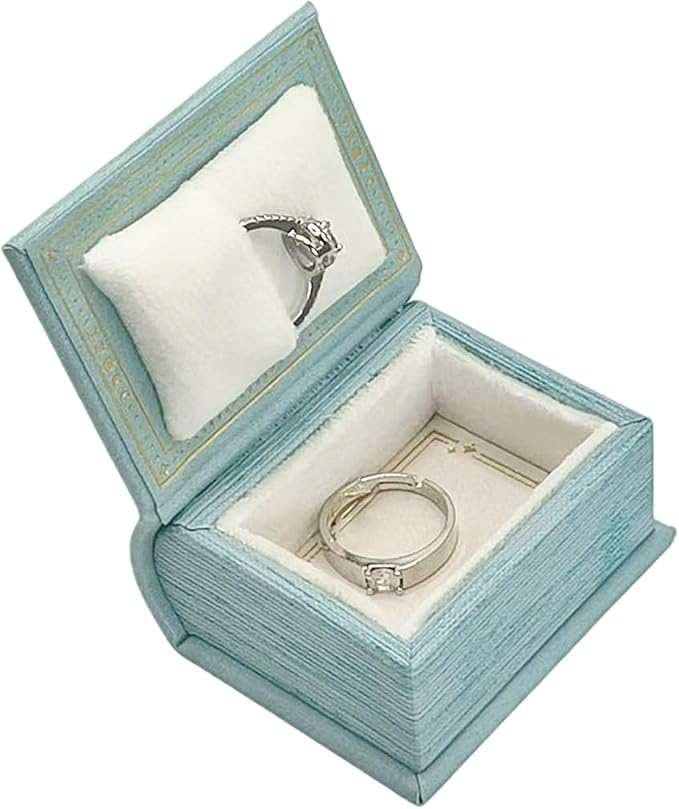 Book Shaped Ring Box - Vintage Engagement Ring Box with Hinged Lid for Proposal Engagement Wedding, Proposal Ring Case -PRB017-Blue
