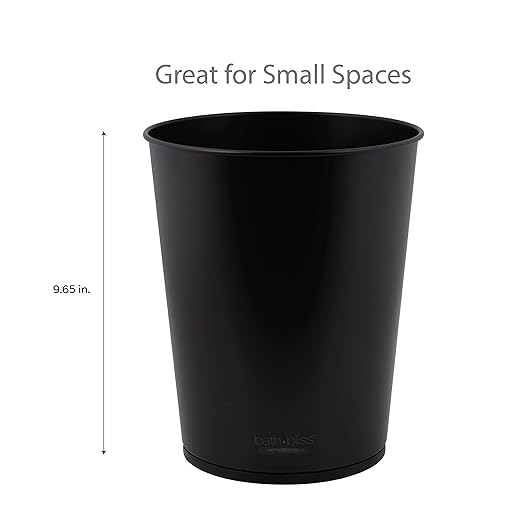 Bath Bliss 5 Liter Small Wastebasket | Round Open Top | Trash Can | Bathroom | Bedroom | Kitchen | Office | Dorm | Disposal Waste Bin | Garbage | Matte Black