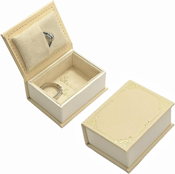 Book Shaped Ring Box - Vintage Engagement Ring Box with Hinged Lid for Proposal Engagement Wedding, Proposal Ring Case -PRB016-Yellow