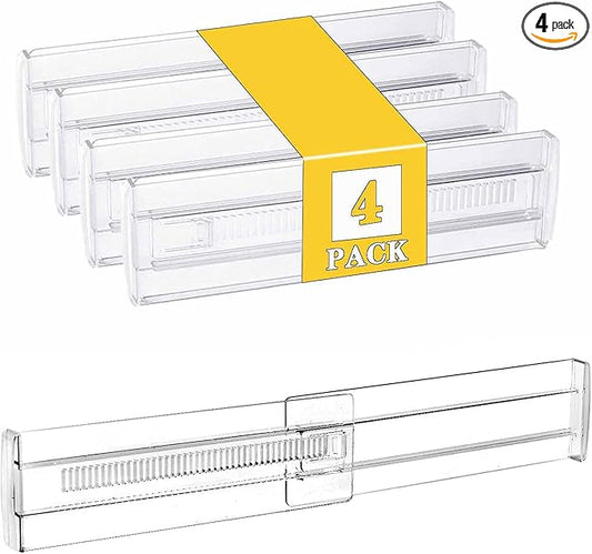 4 Pcs Drawer Dividers for Clothes, 3.15" High 11.34"-19.69" Adjustable Expandable Dresser Drawer Organizer, Clear Plastic Separators for Dresser, Baby Clothing (4, clear)