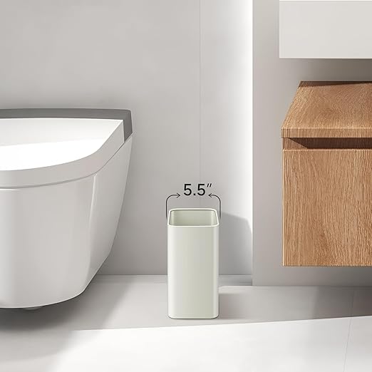 TIPGO Small Metal Trash Can, 2.1 Gallon Slim Trash Can for Bathroom, Wastebasket Garbage Bin for Bedroom, Office, Kitchen, Under Sink (Cream)