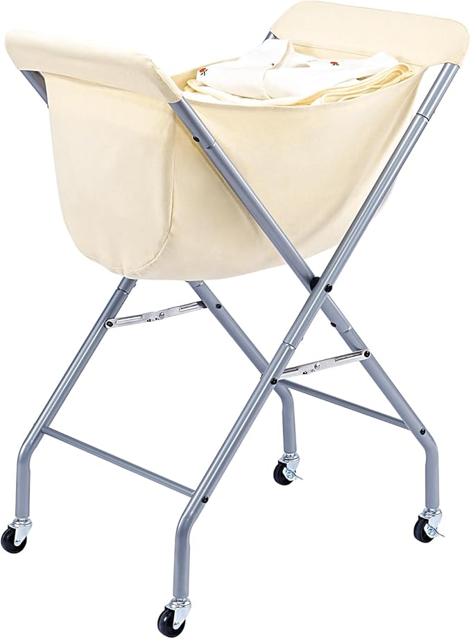 ELYKEN Laundry Cart with Wheels, 32”H Easy Rolling Laundry Hamper with Removable Liner Bag, Sturdy Metal Frame Clothes Basket with 4 Casters and 2 Brakes
