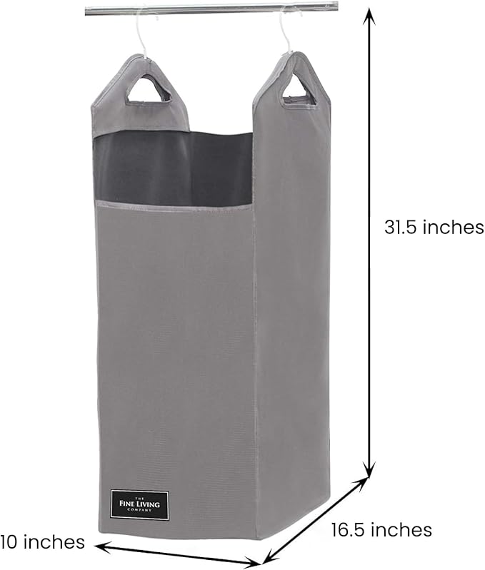 The Fine Living Co. Hanging Laundry Hamper Bag, Heavy Duty, Space Saving Closet Hamper Organizer with 2 Strong Metal Hangers
