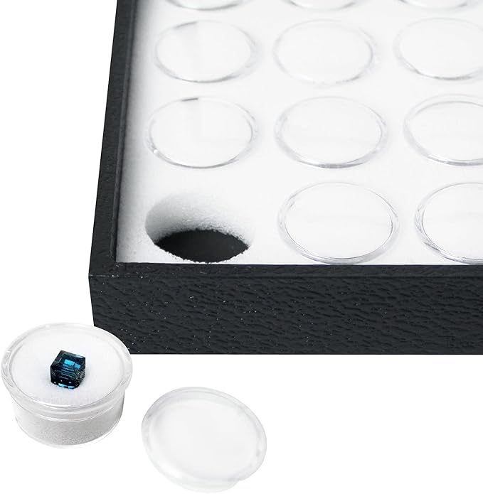 MOOCA Glass Top Jewelry Display Case with Removable 50 Gem Jars, Removable Liner, Ring, Earring Diamond Showcase, Gem Box, Jewelry Organizer, Leatherette-Wrapped Case