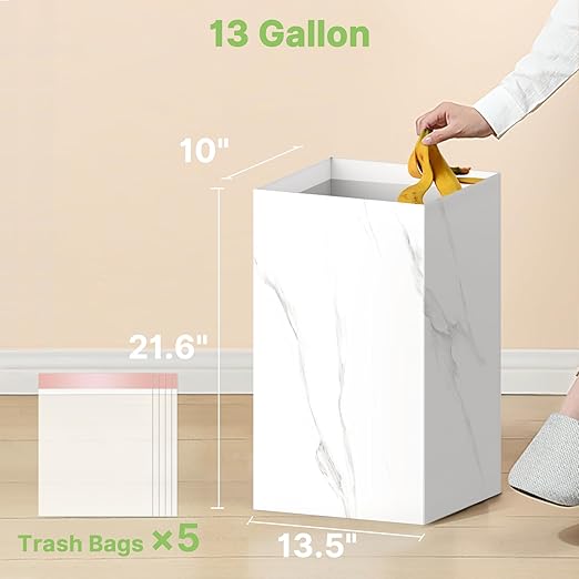 Magicheap 4 Pack Extra Large Disposable Trash Cans, Reusable Portable Garbage Can, 13 Gallon (21.6" H x 13.5" W x 10" D), Extra Thick Recycled Cardboard Portable Garbage Can and Recycling Bins,Marble