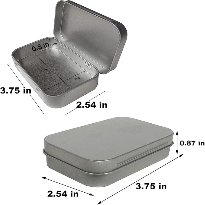 Hulless Small Hinged Tin Box Metal Tins Storage Containers Portable Craft Organizer for Home Storage to pills, candies, herbs, planting seed, nail art etc, Silver 6Pcs