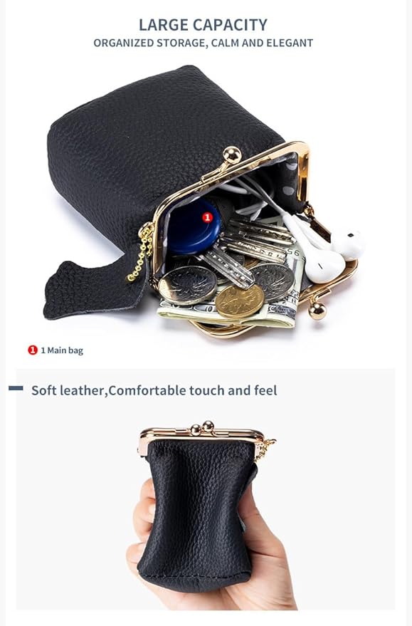 Genuine Leather Mini Jewelry Box & Vintage Wallet for Women - Compact Travel Coin Purse, Lipstick Storage Organizer, Retro Leather Clutch Case (Black)