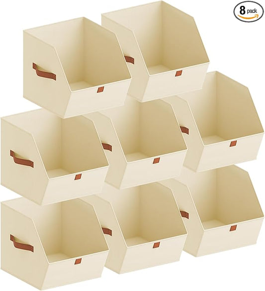 Homsorout Fabric Closet Storage Cubes - 8 Pack Square Storage Bins with Dual Handles for Clothes, Towels, Toys, Cube Storage Organizers for Bedroom, Nursery, Shelves, Closet, Small Spaces, Light Beige