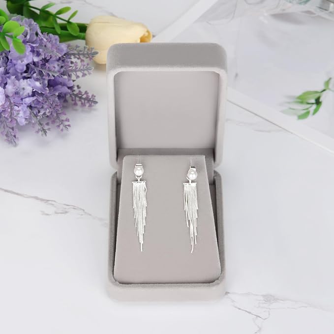 LETURE 2 Pieces Velvet Jewelry Gift Boxes for Necklace Pendant Earring Bracelet, Small Jewelry Storage Display Case for Christmas Wedding Engagement Birthday Anniversary (Grey)