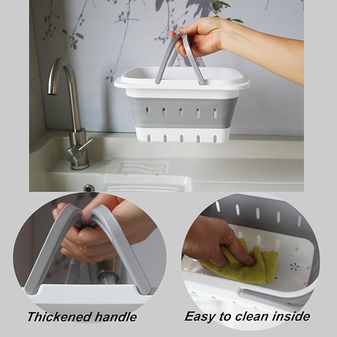 Portable Folding Plastic Bath Caddy with Handle, Perforated, Travel Bathroom Organizer for Bedroom, Bathroom, Shower, Dorm Room, Camping and RV Use (Blue, 1 pack)