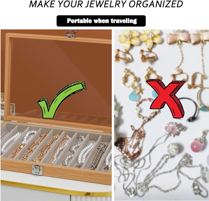 Glass Lid Necklace Organizer Box Transparent Necklace Holder Organizer Velvet Necklace Display Box Clear Lid Jewelry Storage Stackable Necklace Display Case for Women Girls (Style A)