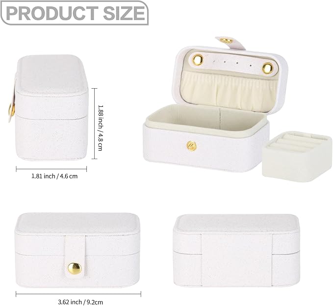 KUKUVR Small Travel Jewelry Box, Mini Jewelry Holder for Multiple Rings Necklace Earrings Lipstick, Portable Jewelry Storage Organizer Case with Removable Ring Slot (WHITE)