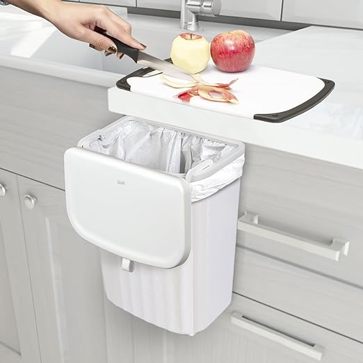 Glad Roomate Under Counter Waste Bin | Space Saving Small Trash Can for Kitchen Cabinet, Bathroom or Office | Dual Lid for Ease of Opening, 9 Liter, White