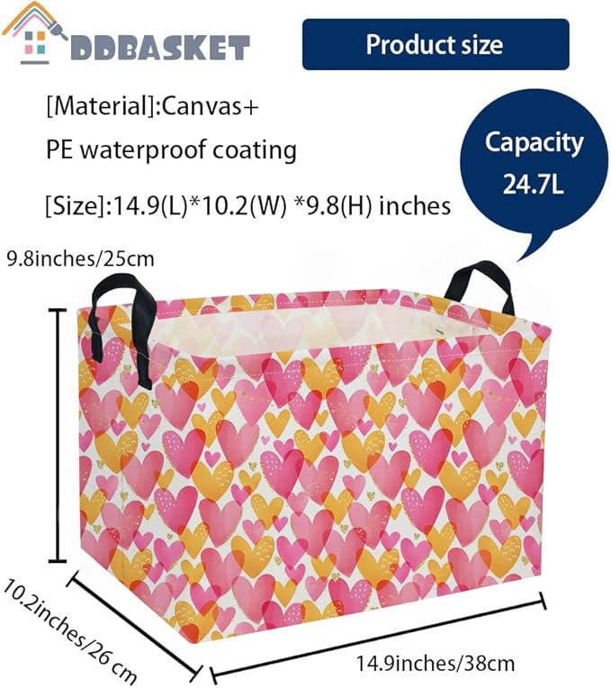 Rectangular Valentine's Day Baskets,Heart Basket,Pink Girls Basket Kids Storage Bin Love Room Decor for Home.(Shining Love)