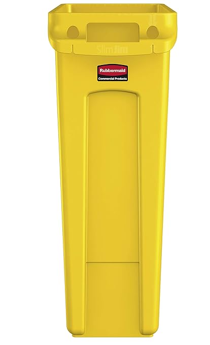 Rubbermaid Commercial Products Slim Jim Trash/Garbage Can with Venting Channels, 23-Gallon, Yellow, for Kitchen/Office/Workspace, Pack of 4