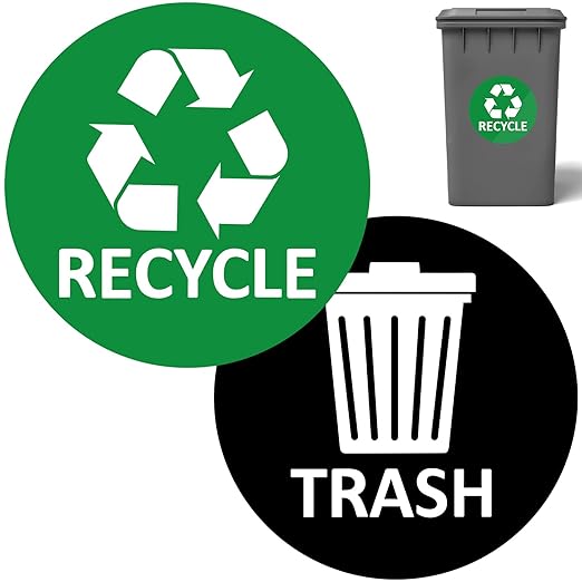 Sukh 3 pcs Recycle Stickers and 3 pcs Trash Stickers for Trash Can Sign Garbage Recycling Sticker Vinyl Perfect for Kitchen Necessity Home Essentials,Home, Work,Commercial Event,Apartment,Hotel